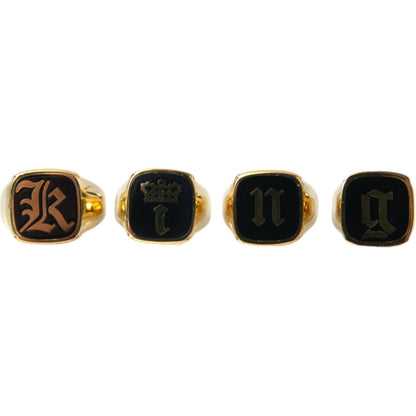 Dolce & Gabbana Gold Brass KING Enamel Set of 4 Ring Ring