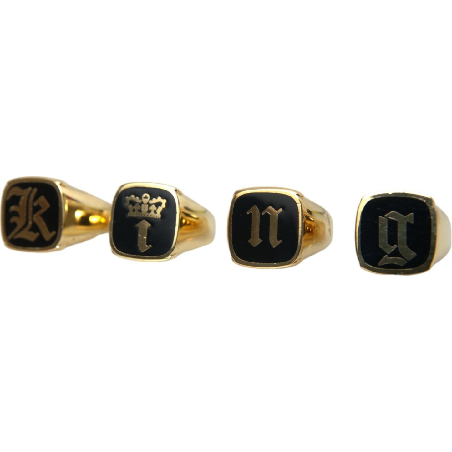 Dolce & Gabbana Gold Brass KING Enamel Set of 4 Ring Ring