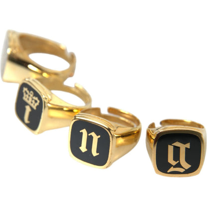 Dolce & Gabbana Gold Brass KING Enamel Set of 4 Ring Ring