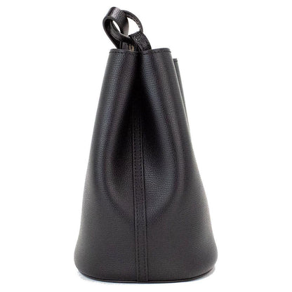 Burberry Lorne Small Black Haymarket Check Pebble Leather Bucket Handbag Purse