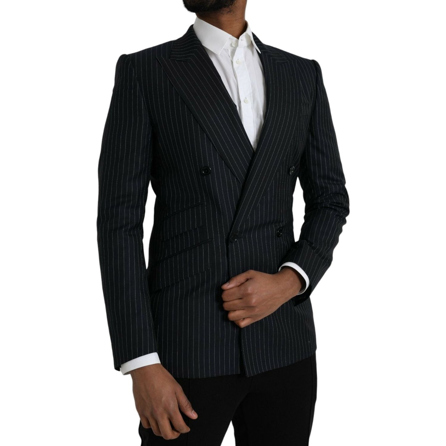 Dolce & Gabbana Black Stripe SICILIA Double Breasted Coat Blazer