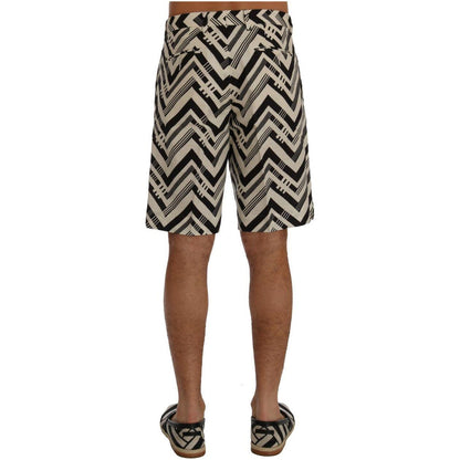 Dolce & Gabbana White Black Striped Cotton Linen Shorts