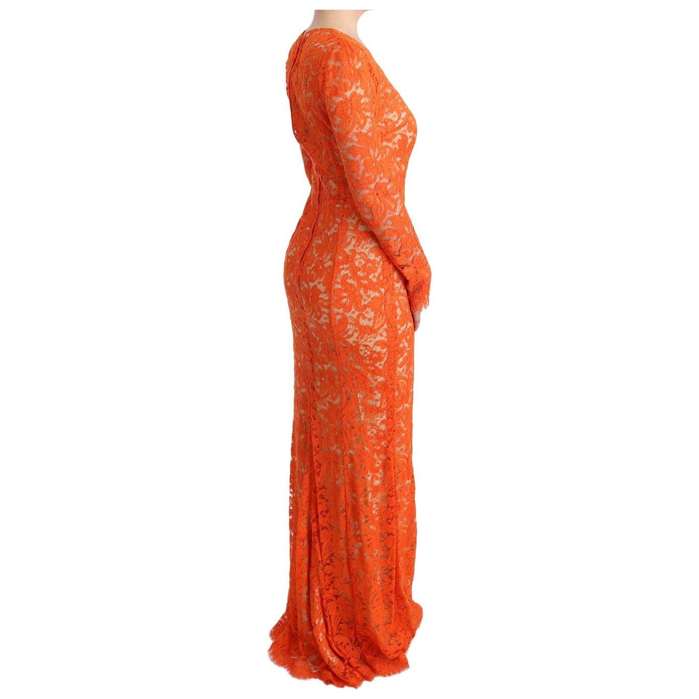 Dolce & Gabbana Orange Floral Ricamo Sheath Long Dress