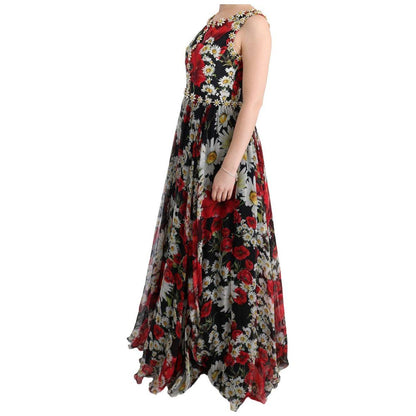 Dolce & Gabbana Multicolor Silk Floral Crystal Long Maxi Dress