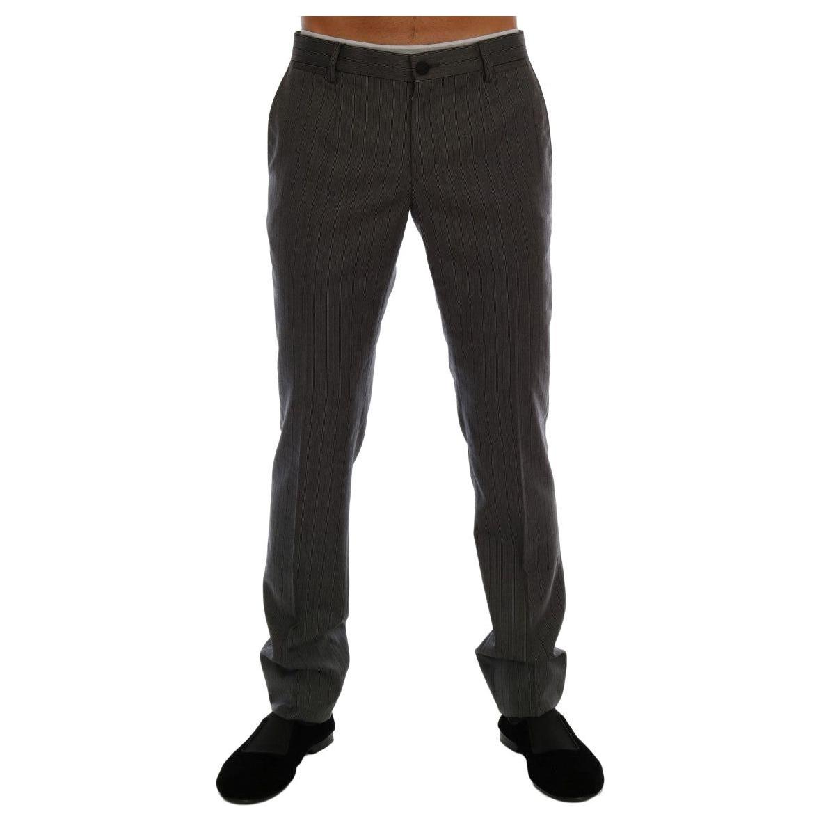 Dolce & Gabbana Gray Wool Striped Formal Pants