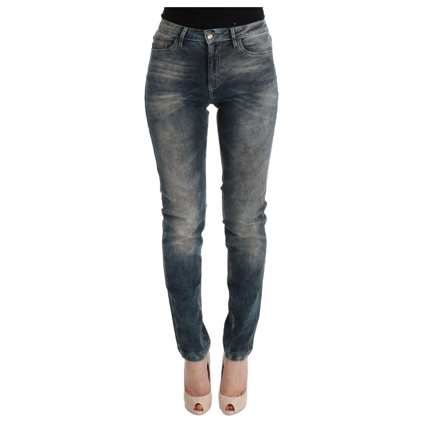 Cavalli Blue Wash Cotton Blend Slim Fit Jeans