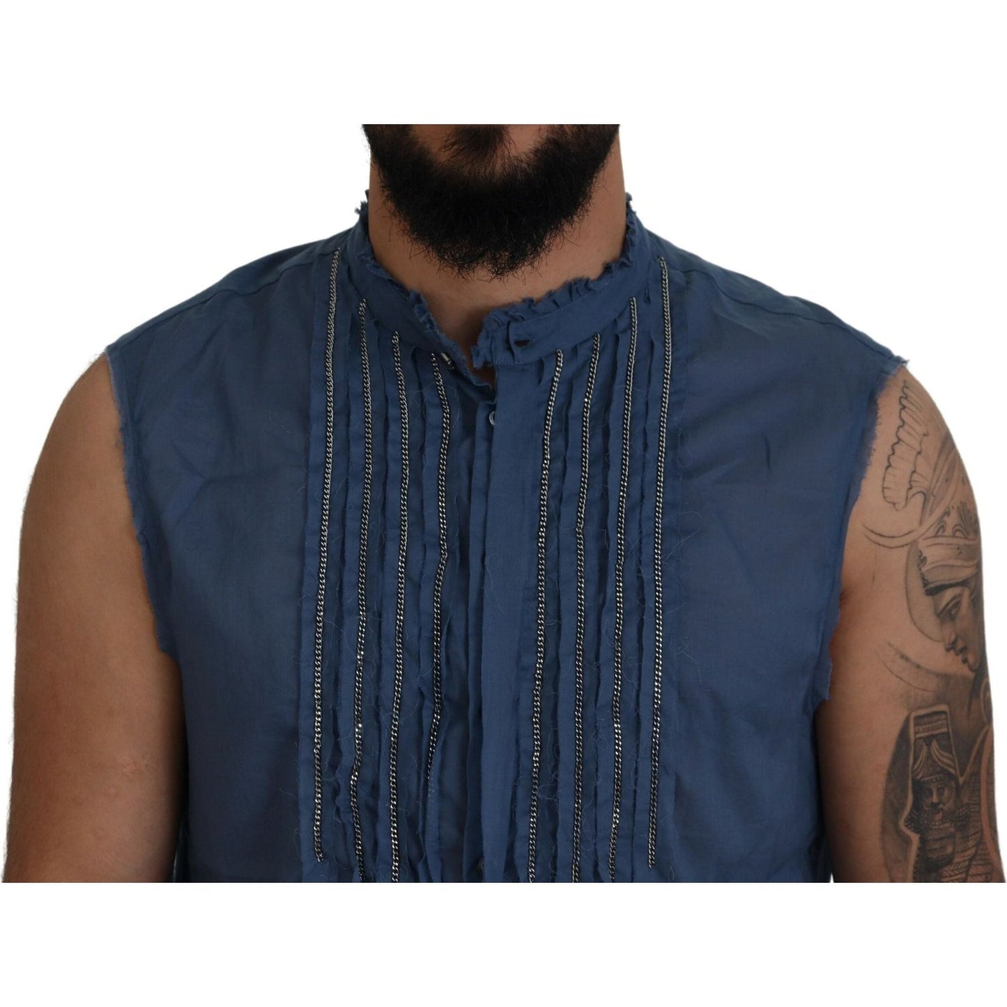 Dsquared² Blue Cotton Chain Embellishment Sleeveless Shirt