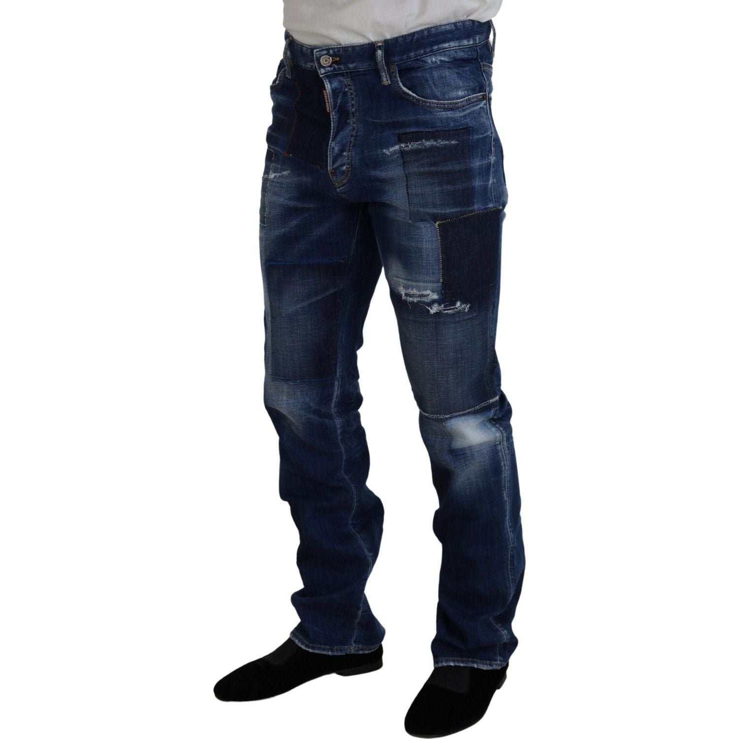 Dsquared² Blue Washed Patchwork Straight Fit Denim Jeans