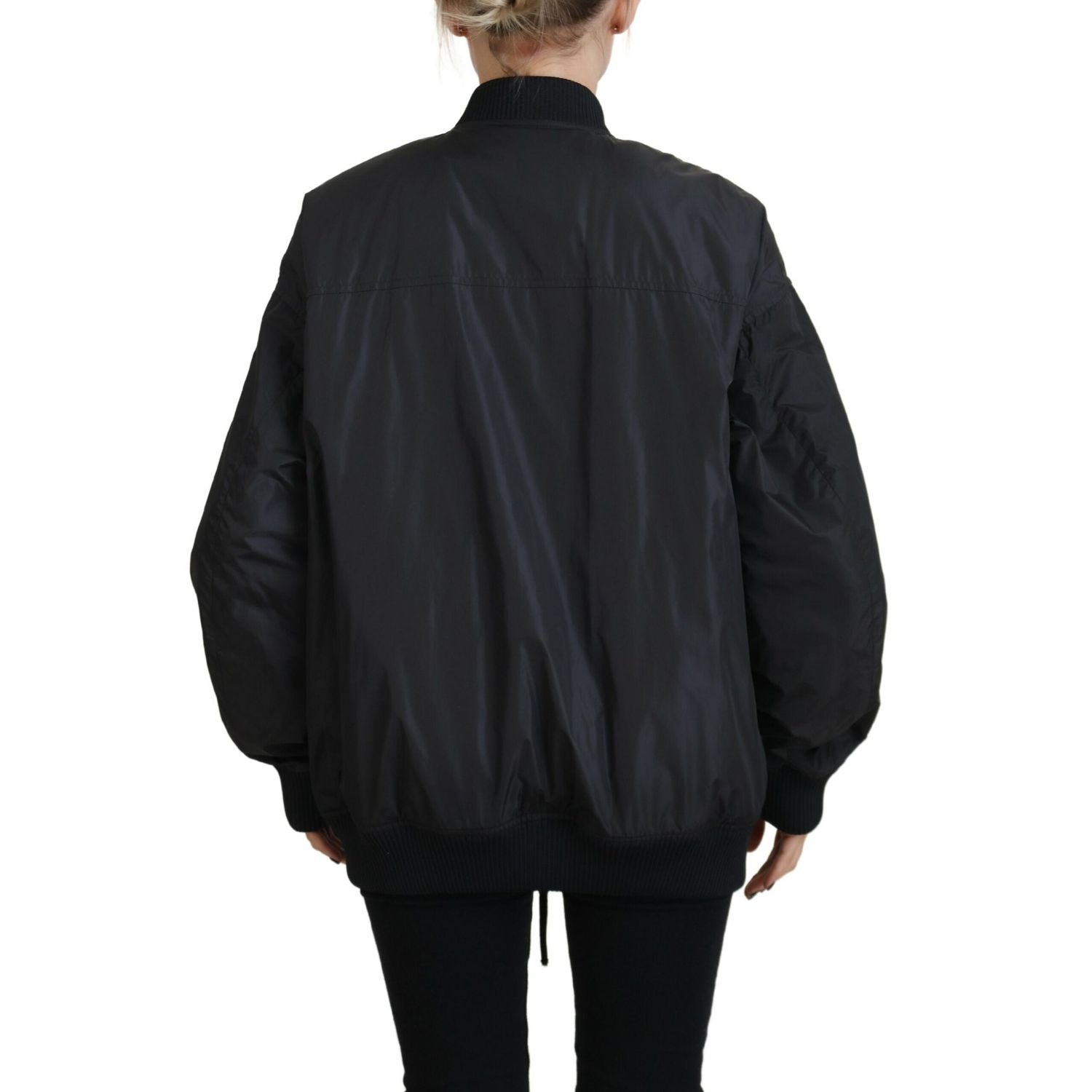 Dsquared² Black Logo Print Full Zip Women Bomber Jacket