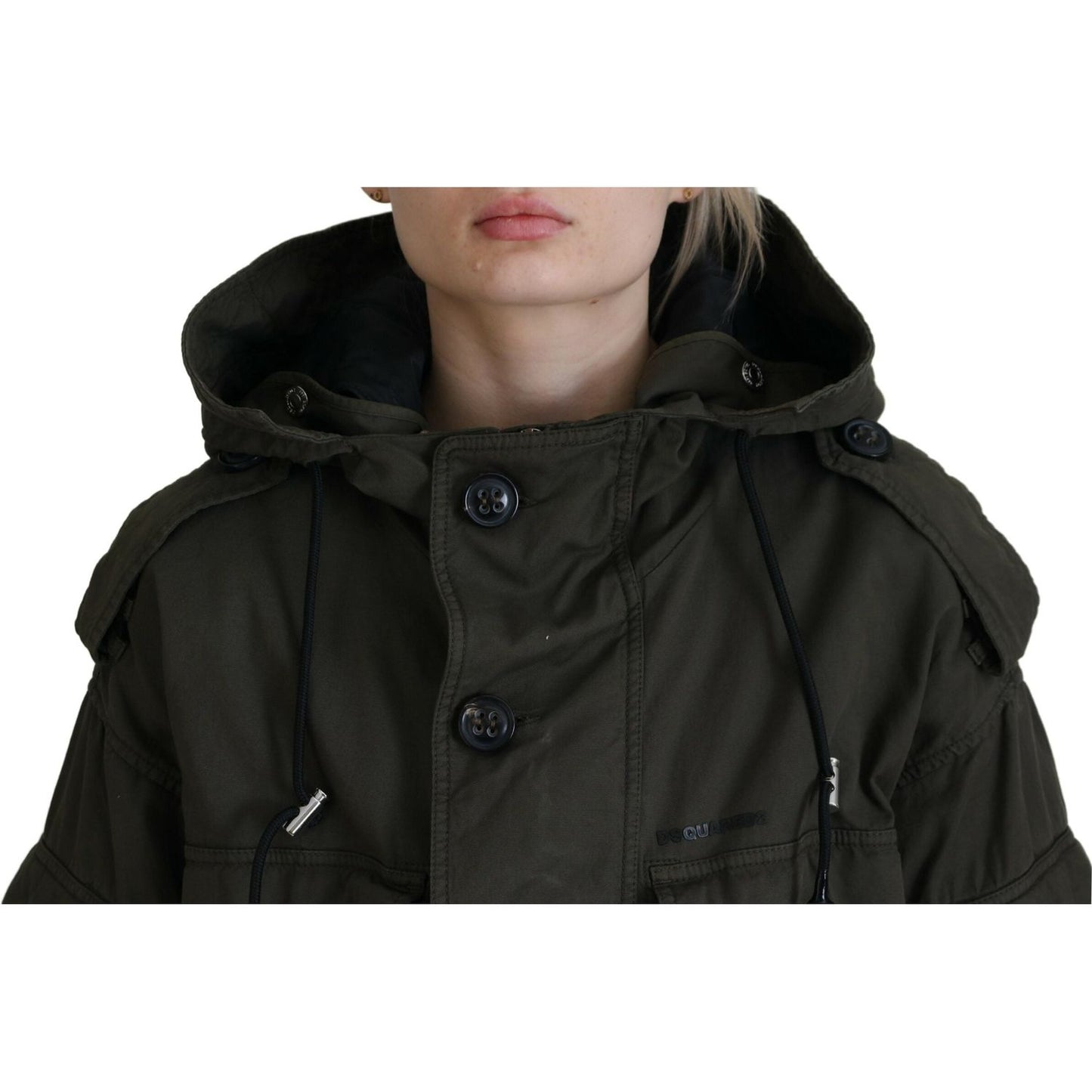 Dsquared² Green Cotton Hooded Cargo Button Jacket