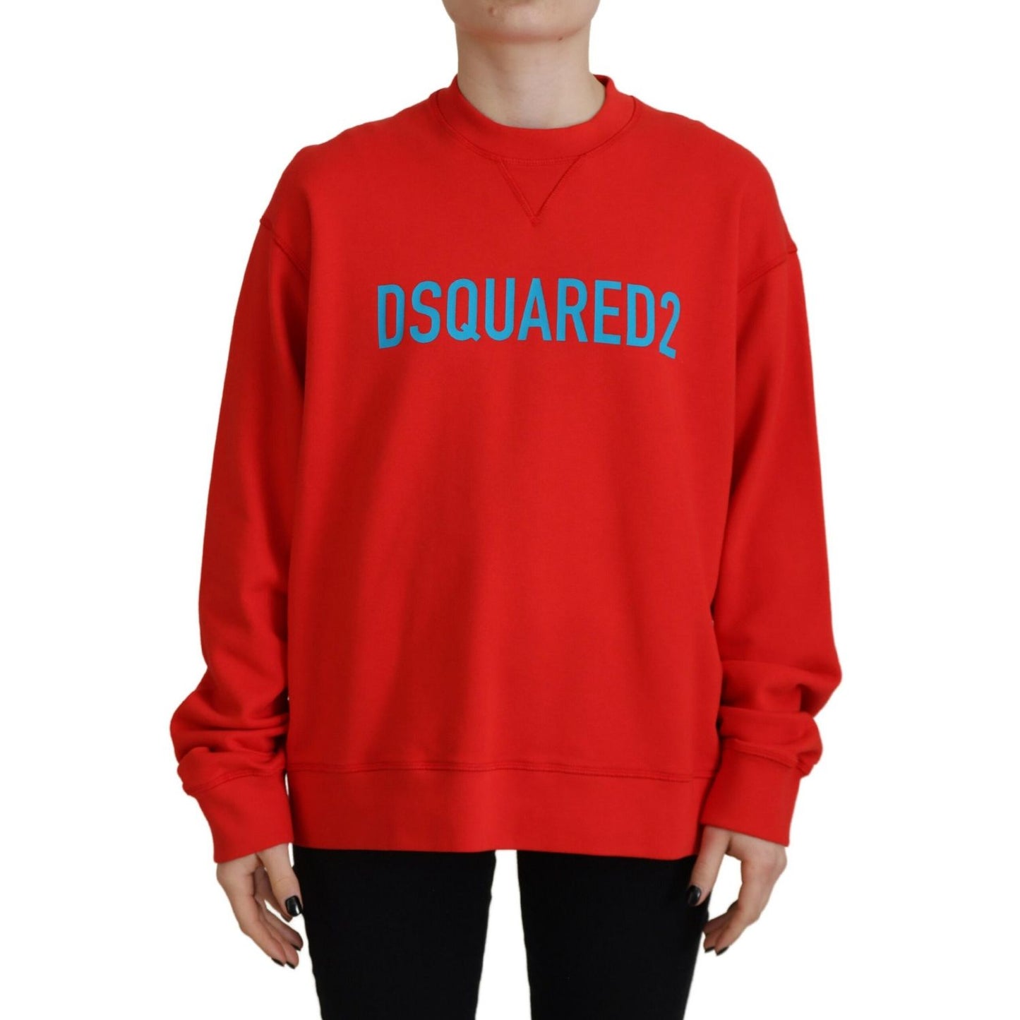Dsquared² Red Cotton Printed Crew Neck Long Sleeve Sweater
