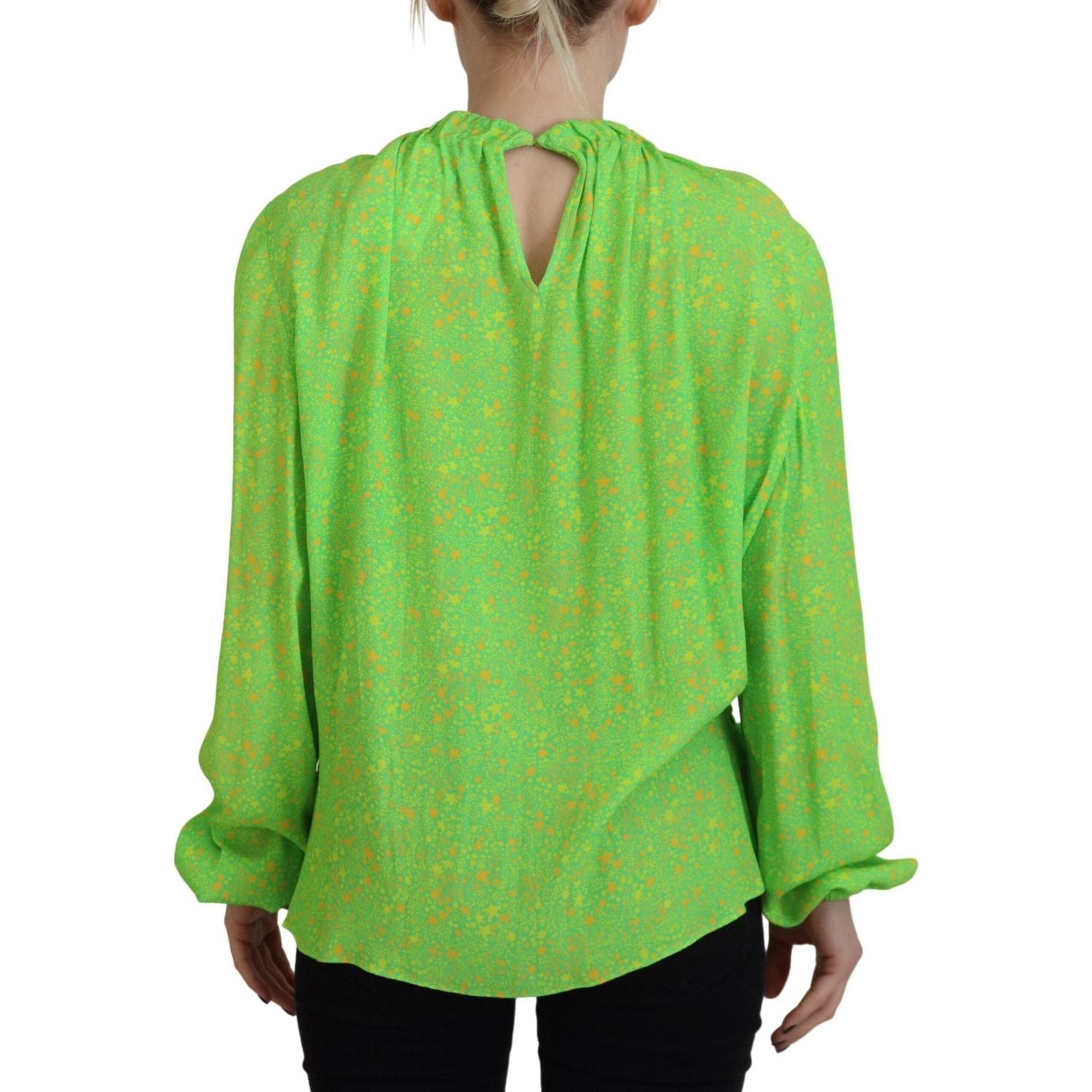 Dsquared² Green Stars Print Viscose Long Sleeves Blouse Top