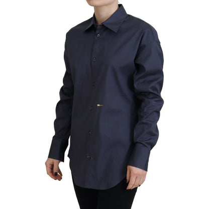 Dsquared² Navy Blue Cotton Button Down Collared Shirt Top