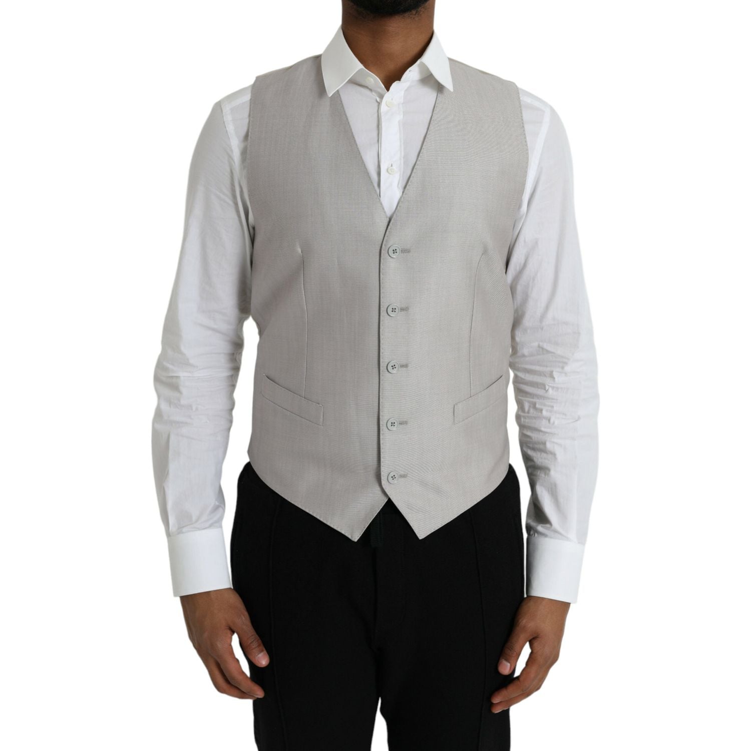 Dolce & Gabbana Light Gray Wool Formal Dress Waistcoat Vest