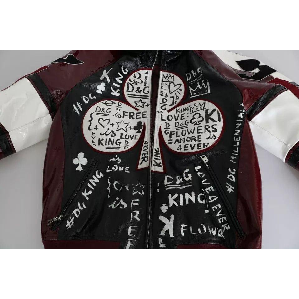 Dolce & Gabbana Black Bordeaux Hooded Leather DG King of Love Jacket