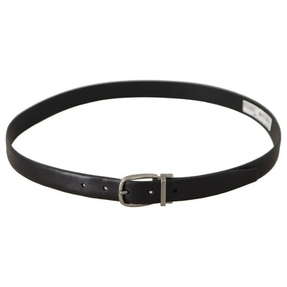 Dolce & Gabbana Black Classic Leather Silver Tone Metal Buckle Belt