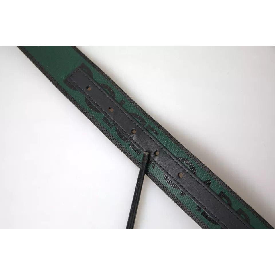 Dolce & Gabbana Black Green Logo Silver Metal Buckle Belt