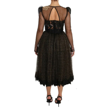 Dolce & Gabbana Black Gold Crystal Heart A-line Dress