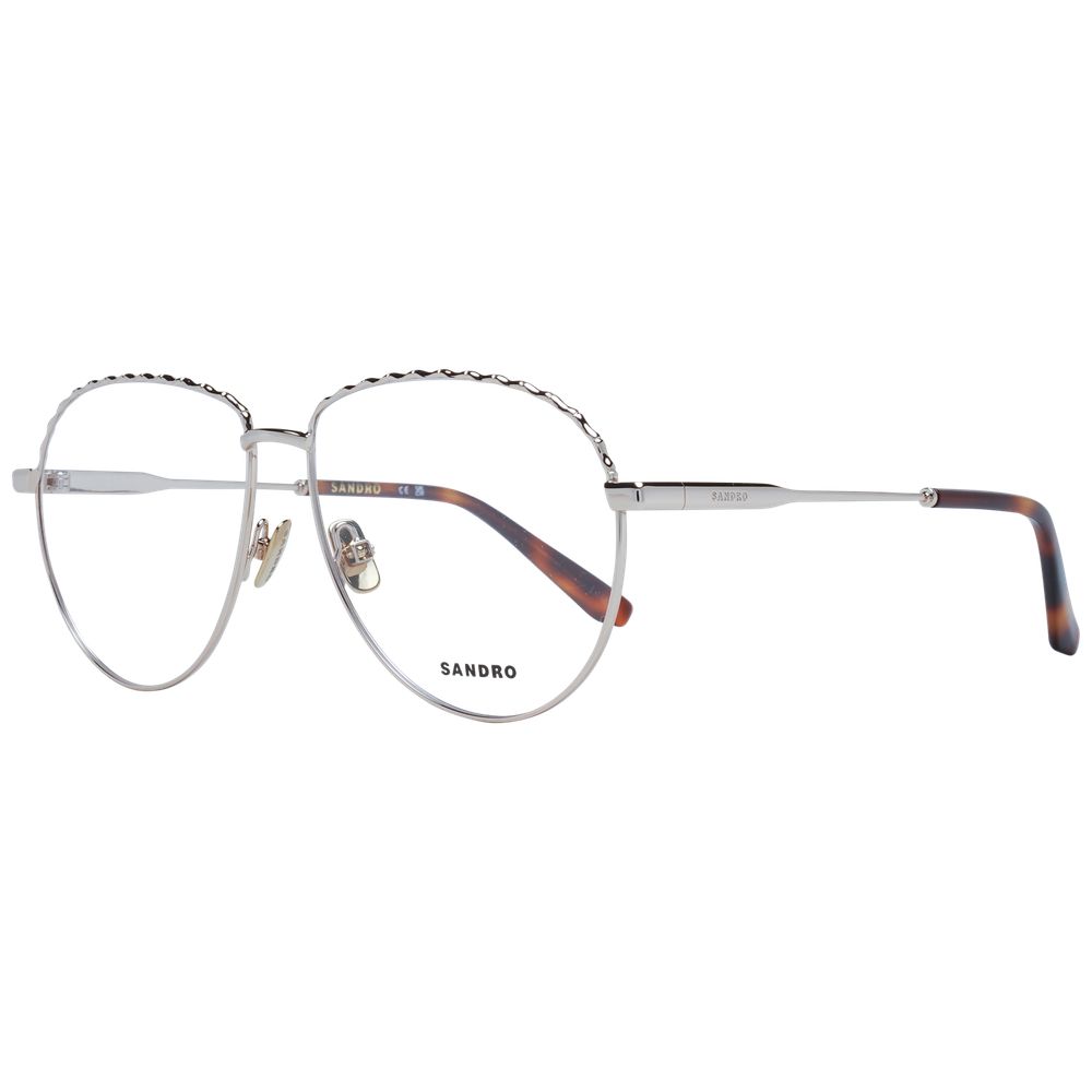 Alt Tag: Sandro Rose Gold Women Glasses Frame in full-rim metal with demo lenses, featuring a round style and branded case included.