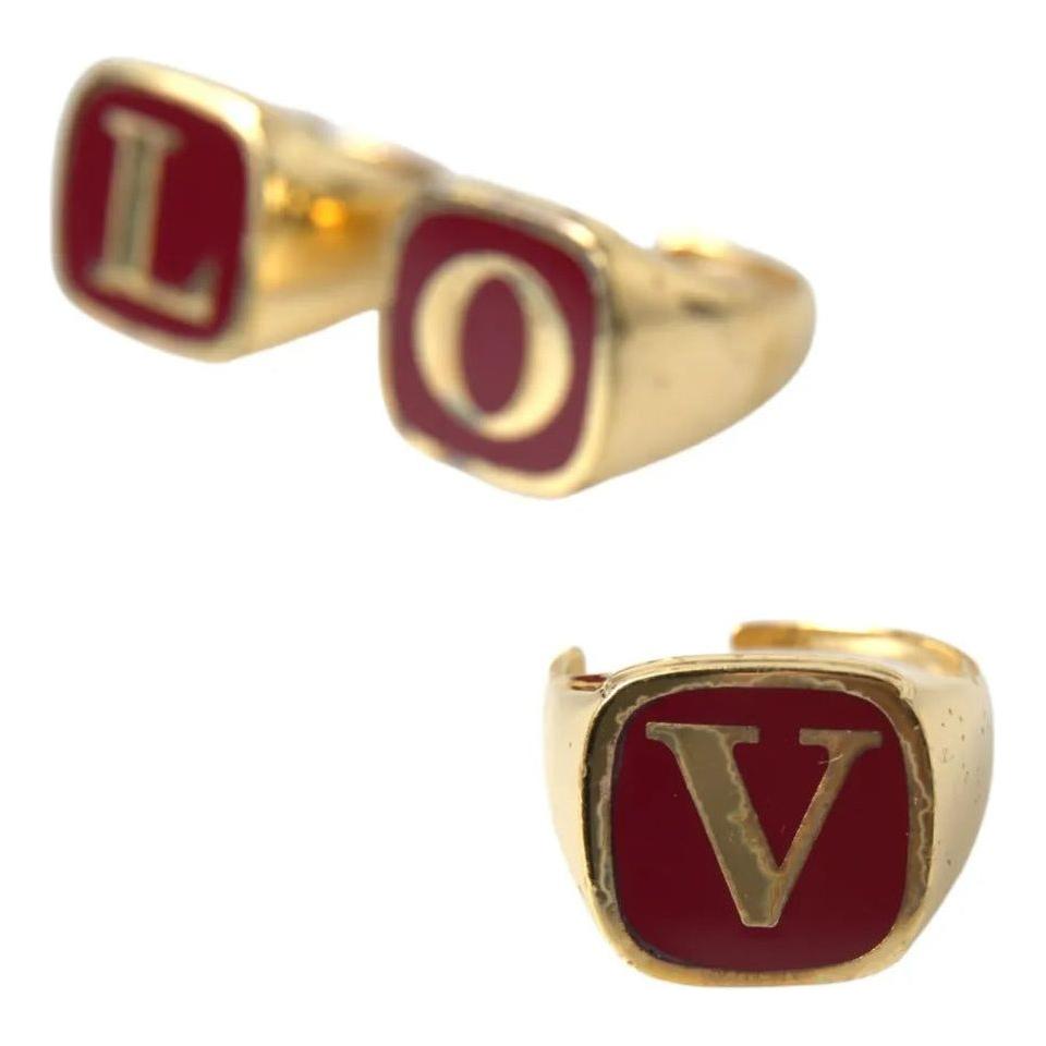 Dolce & Gabbana Gold Brass LOVE Enamel Set of 3 Ring Ring