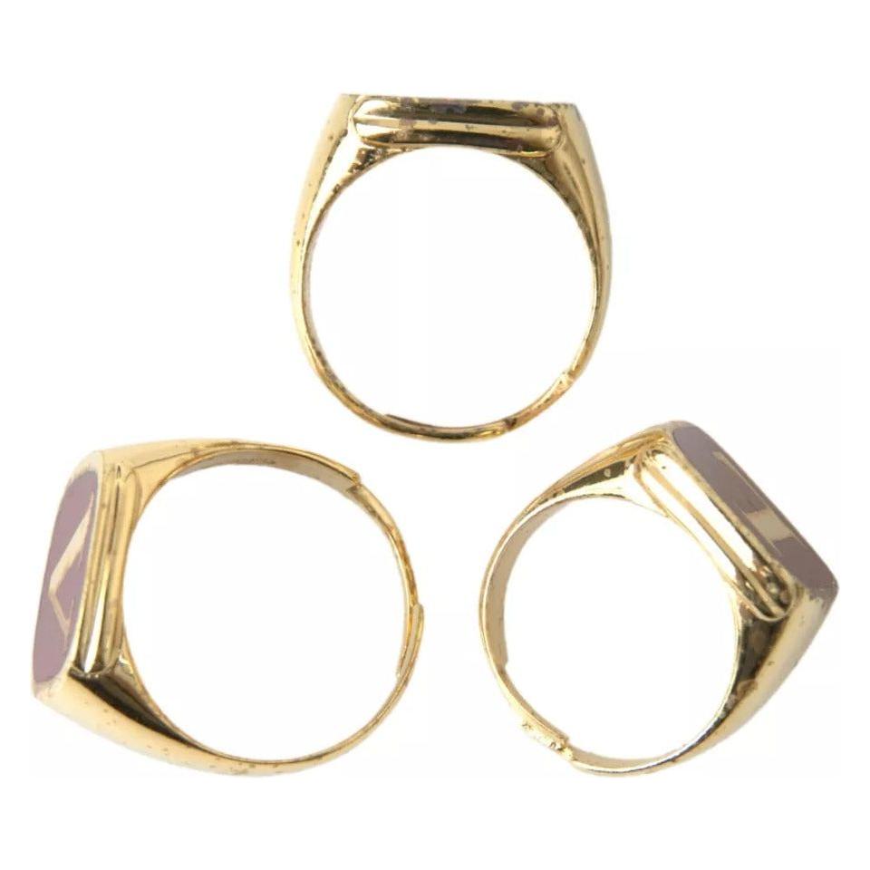 Dolce & Gabbana Gold Brass LOVE Enamel Set of 3 Ring