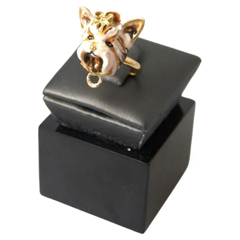 Dolce & Gabbana Gold Brass Resin Beige Dog Pet Accessory Ring