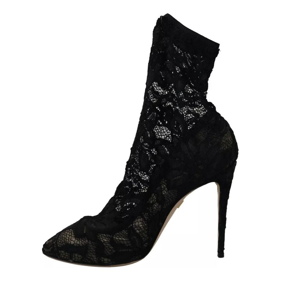 Dolce & Gabbana Black Stretch Socks Taormina Lace Boots Shoes