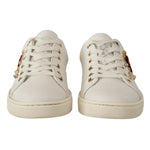 Dolce & Gabbana White Leather Gold Red Heart Sneakers Shoes