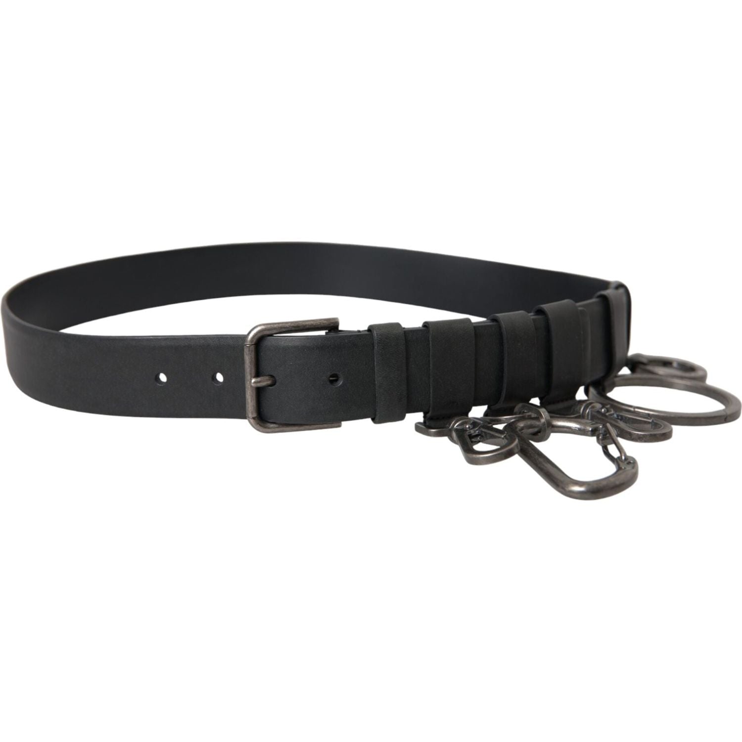 Dolce & Gabbana Black Calf Leather Silver Metal Buckle Belt
