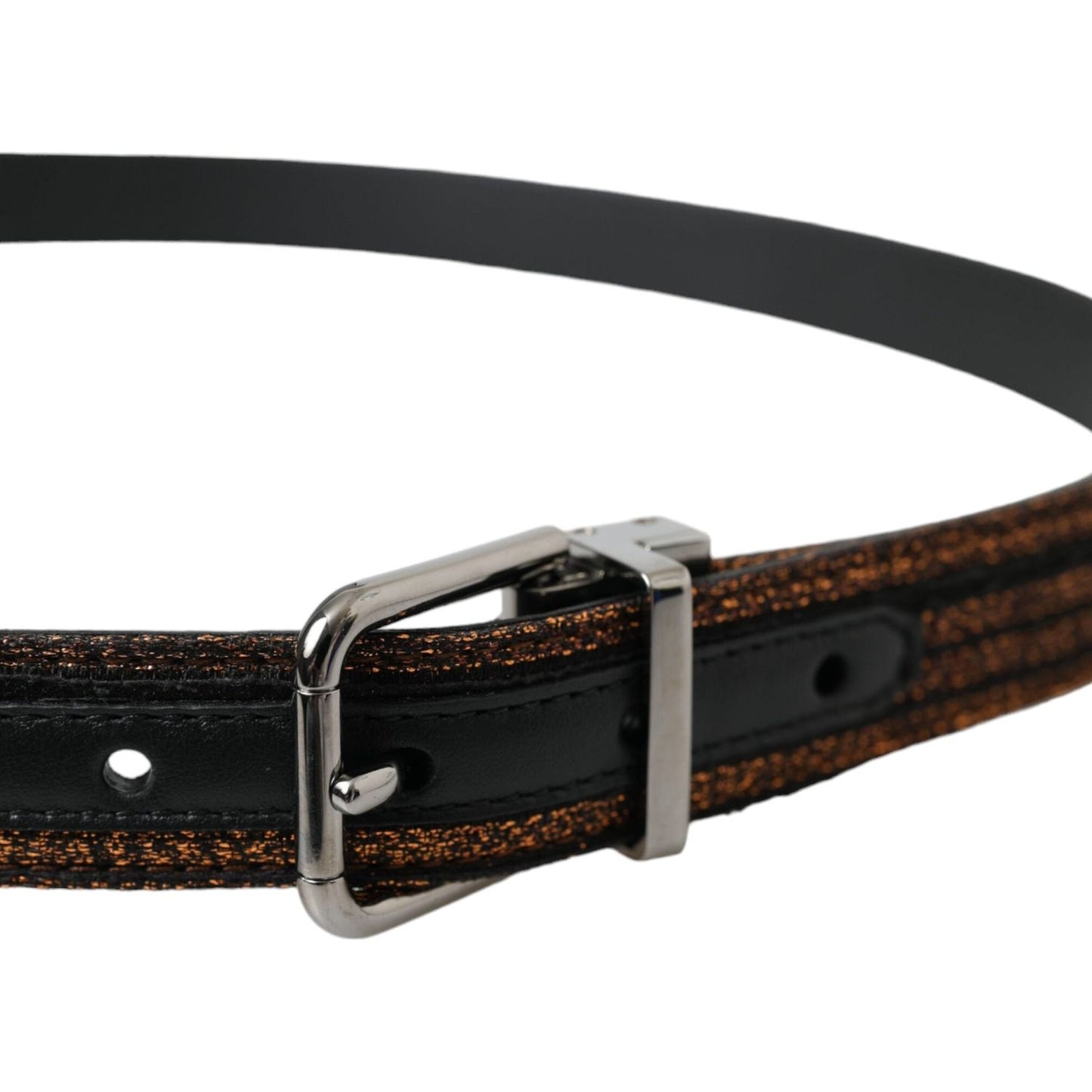 Dolce & Gabbana Gold Jacquard Stripes Silver Metal Buckle Belt