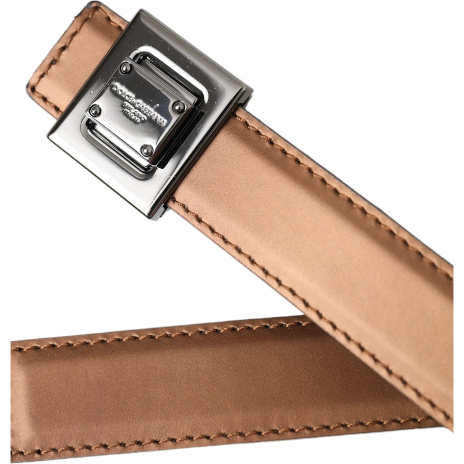 Dolce & Gabbana Bronze Leather Square Metal Buckle Belt