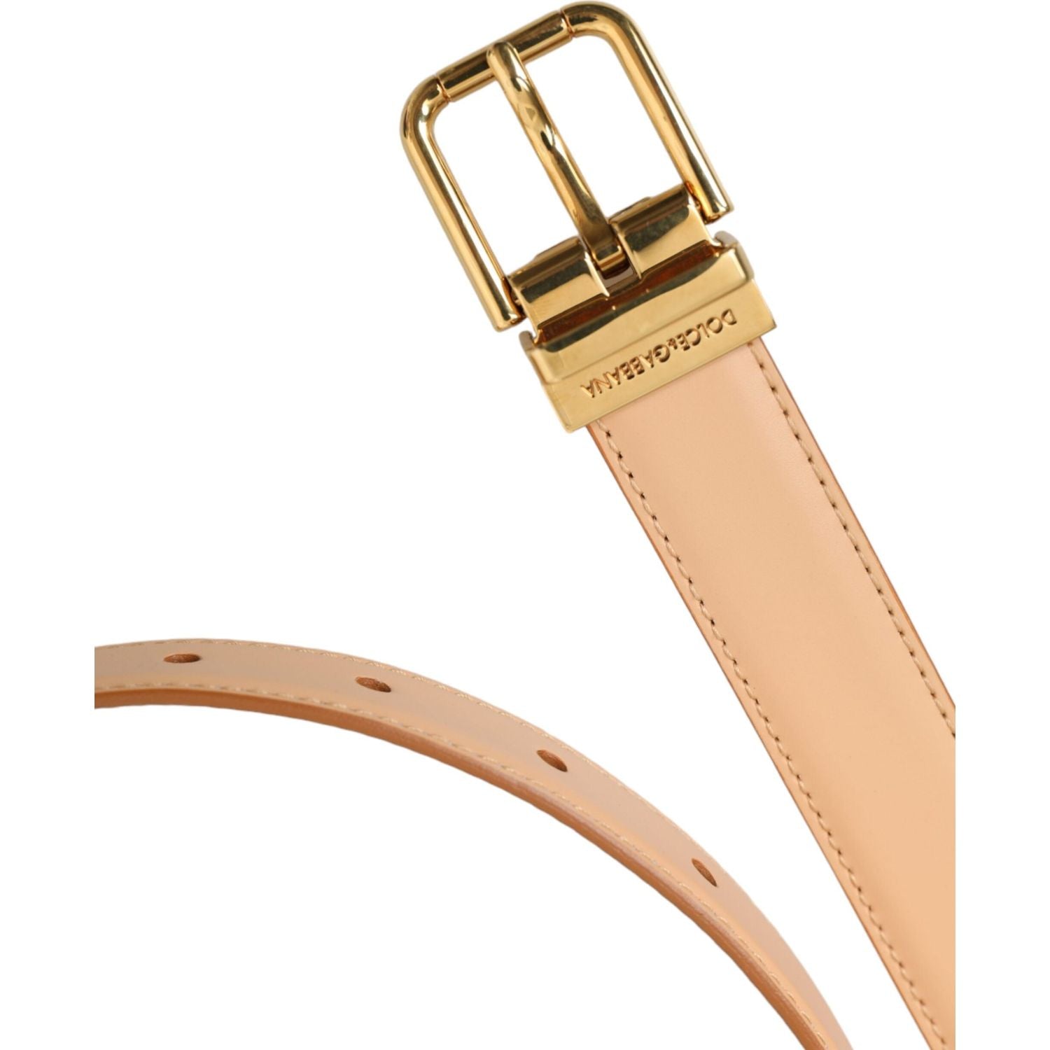 Dolce & Gabbana Beige Calfskin Leather Gold Metal Buckle Belt