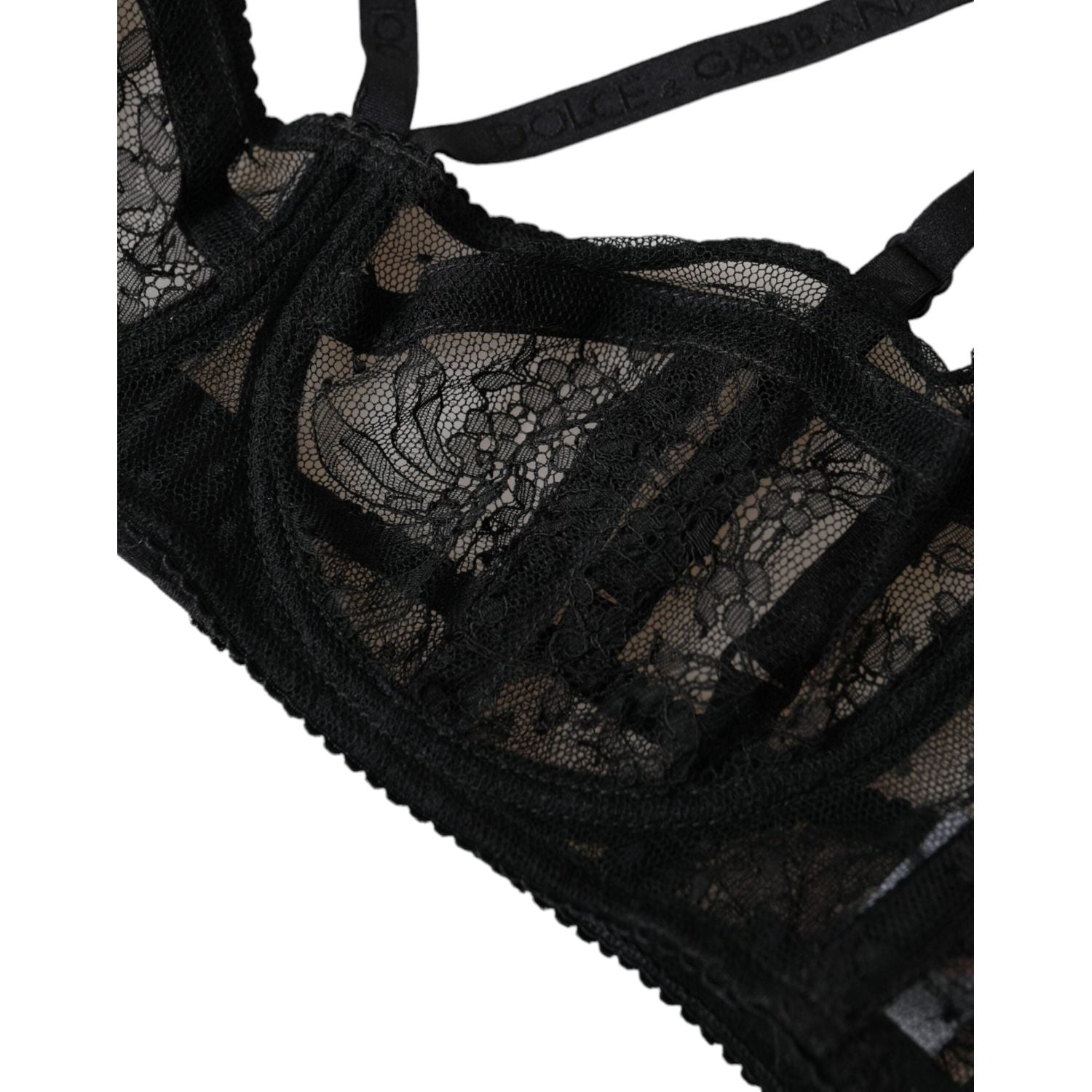 Dolce & Gabbana Black Floral Lace Nylon Balconcino Bra Underwear