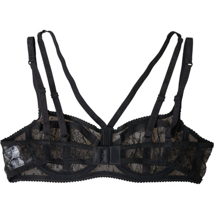 Dolce & Gabbana Black Floral Lace Nylon Balconcino Bra Underwear