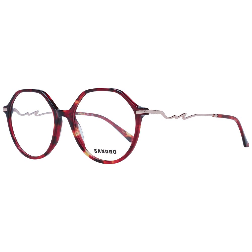 Sandro Red Women Glasses Frame in full-rim acetate with round style, demo lenses, and branded case included.