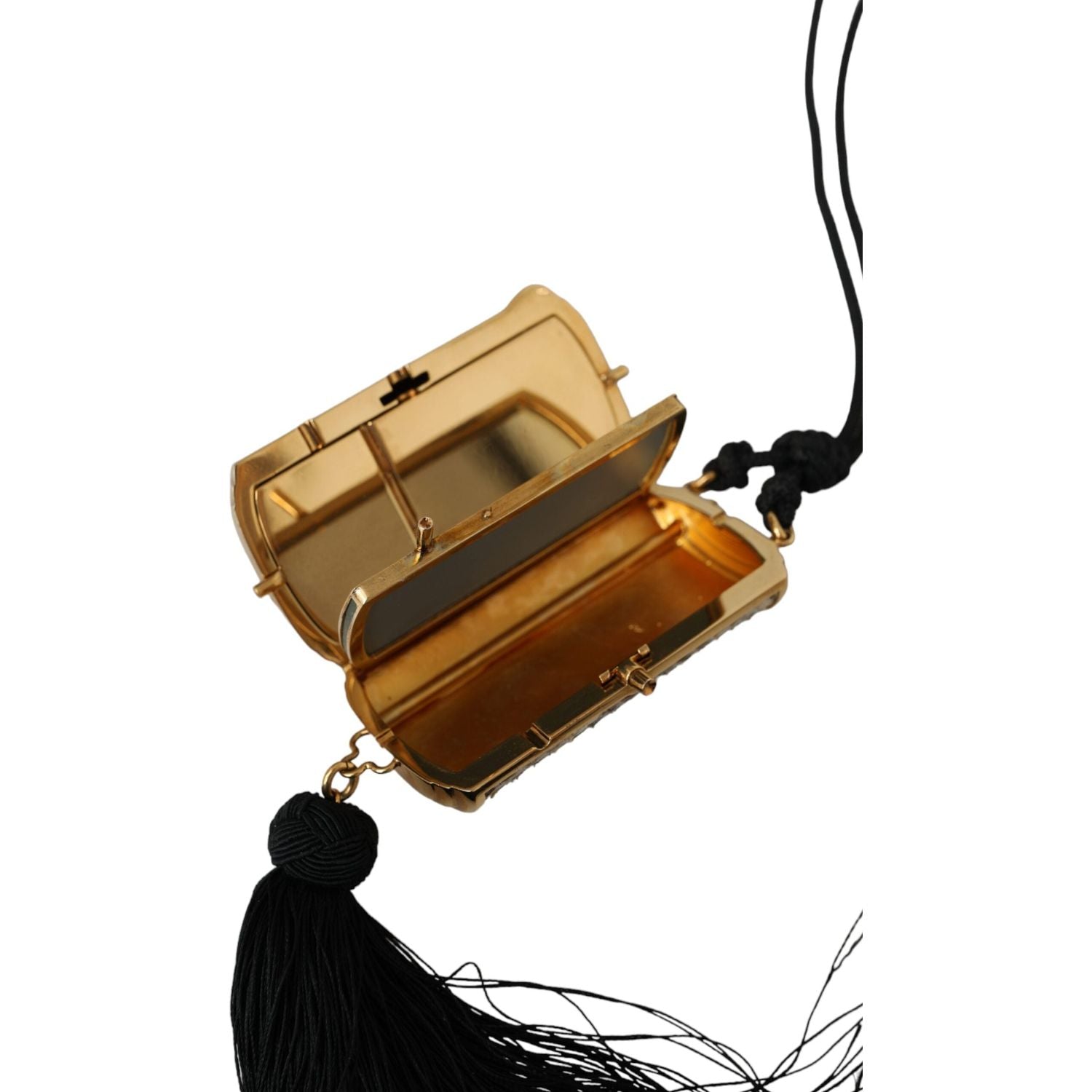 Dolce & Gabbana Beige Exotic Leather Mini Mirror Tassel Make Up Holder Bag