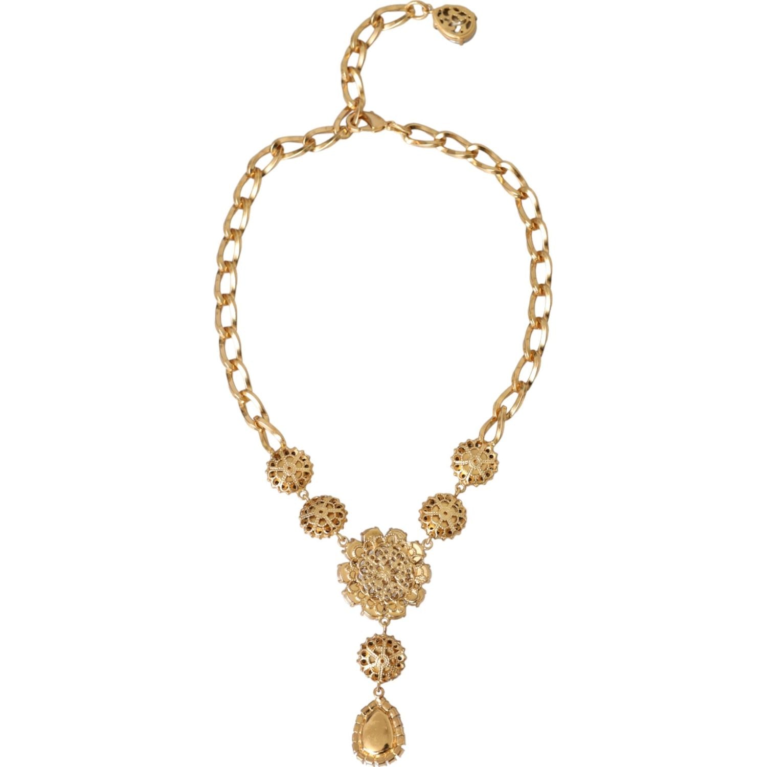 Dolce & Gabbana Gold Brass Crystal Purple Pink Pearl Pendants Necklace