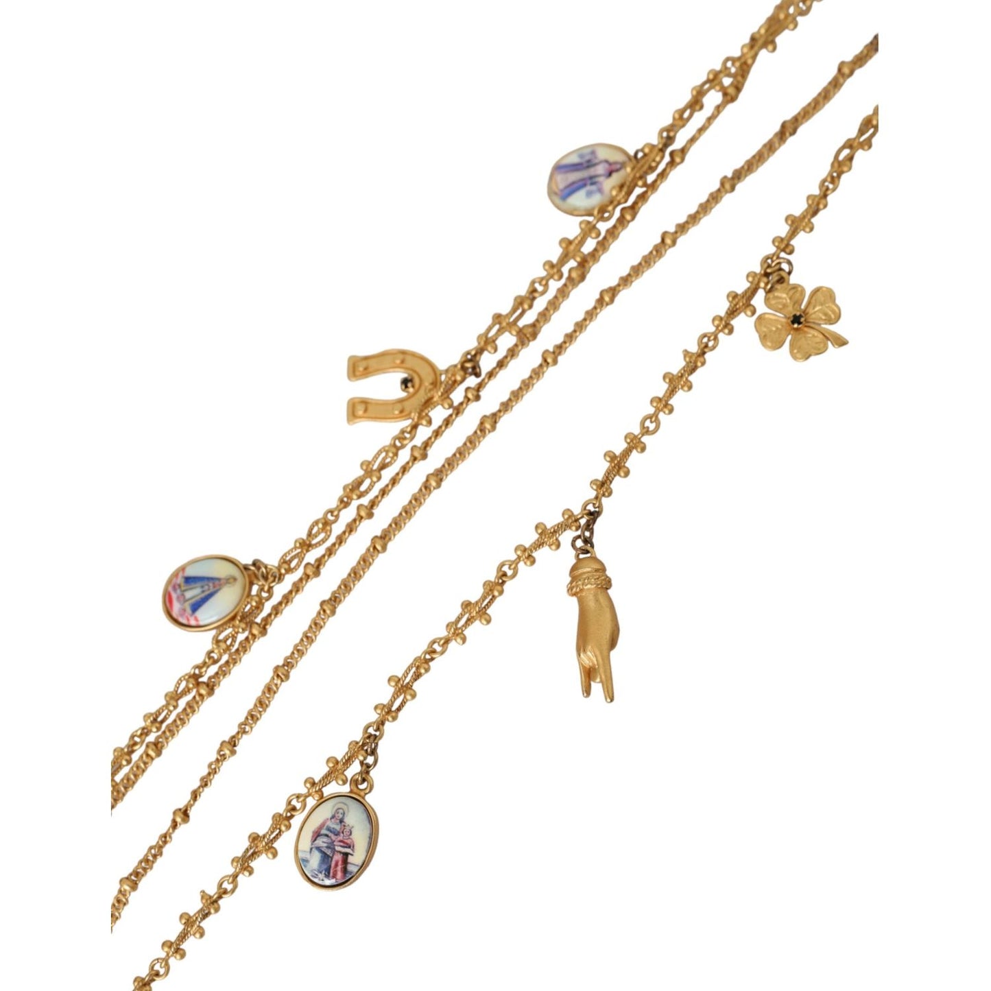 Dolce & Gabbana Gold Tone Chain Brass Charm Statement Sicily Necklace