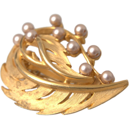 Dolce & Gabbana Gold Brass Leaf Embellished Jewelry Brooch Hair Pin FASHION ACCESSORIES