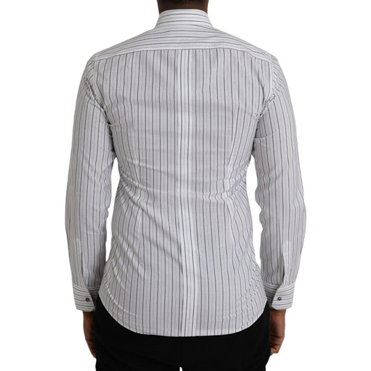 Dolce & Gabbana Black White Striped Formal Dress GOLD Shirt