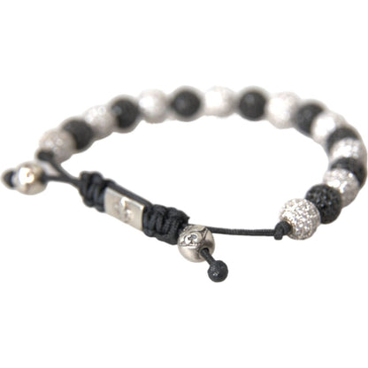 Nialaya CZ Crystal Ball Black White Beaded Bracelet