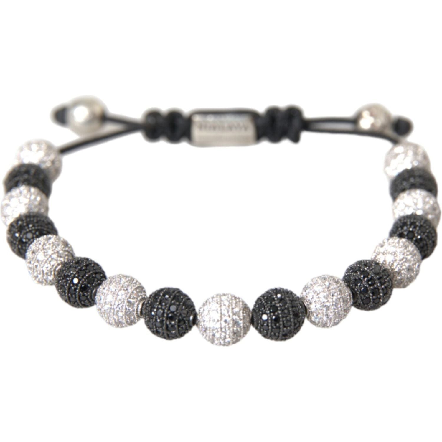 Nialaya CZ Crystal Ball Black White Beaded Bracelet