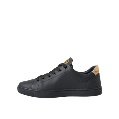 Dolce & Gabbana Black Leather Heart Embellished Sneakers Shoes