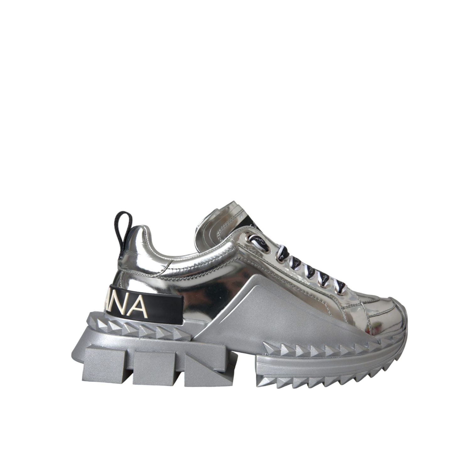 Dolce & Gabbana Silver Leather Super Queen Sneakers Shoes