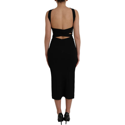 Dolce & Gabbana Black Sheath Halter Sleeveless Midi Dress
