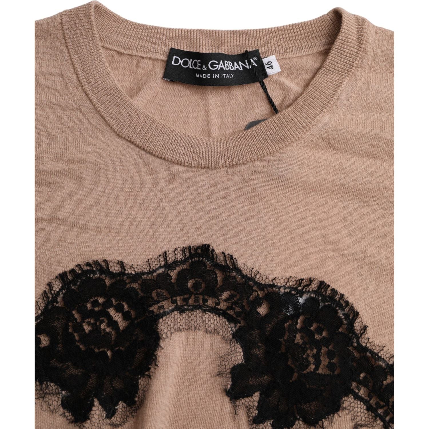 Dolce & Gabbana Brown Wool Black Lace 3/4 Sleeve Blouse Top
