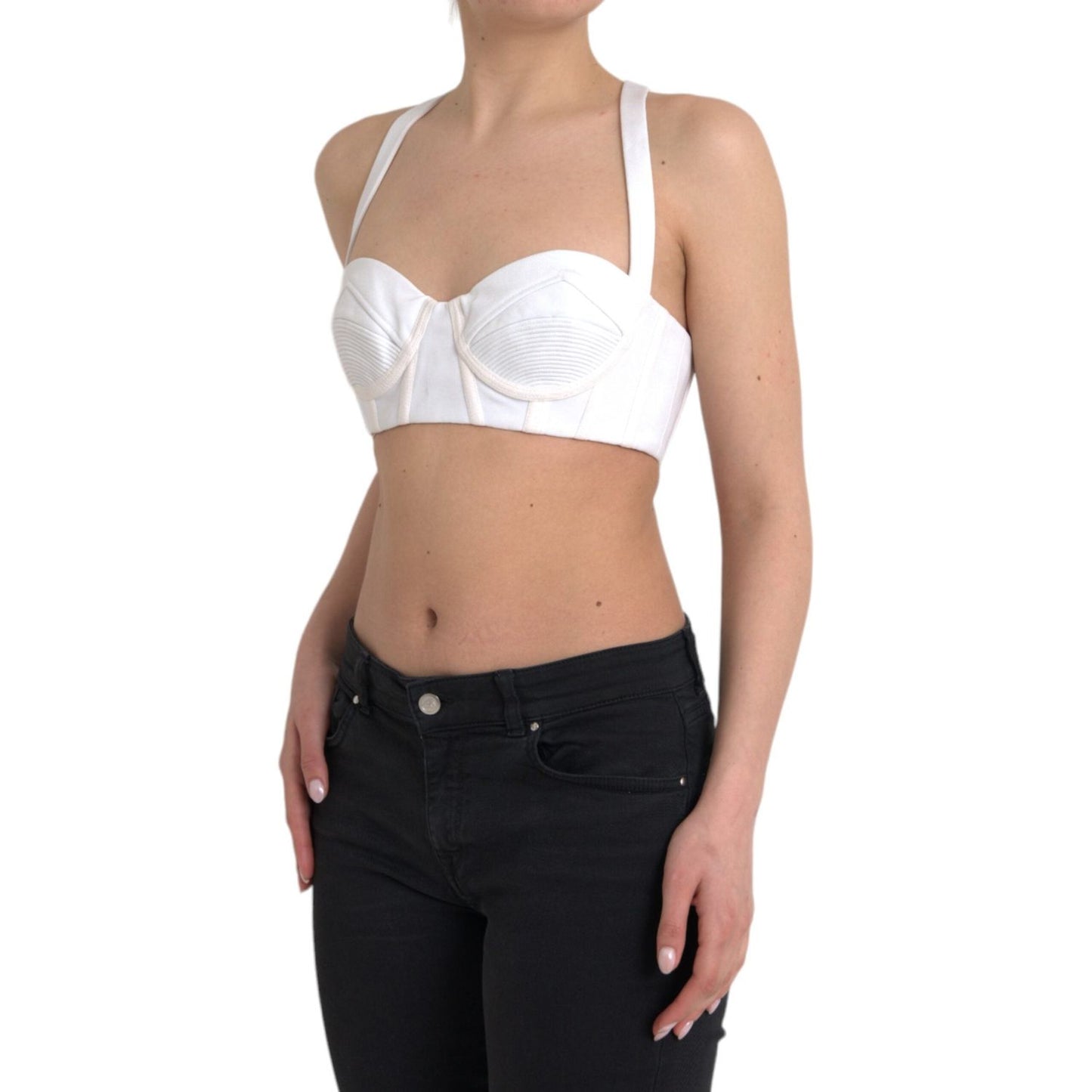 Versace White Viscose Bustier Sleeveless Cropped Top TSH84055-42