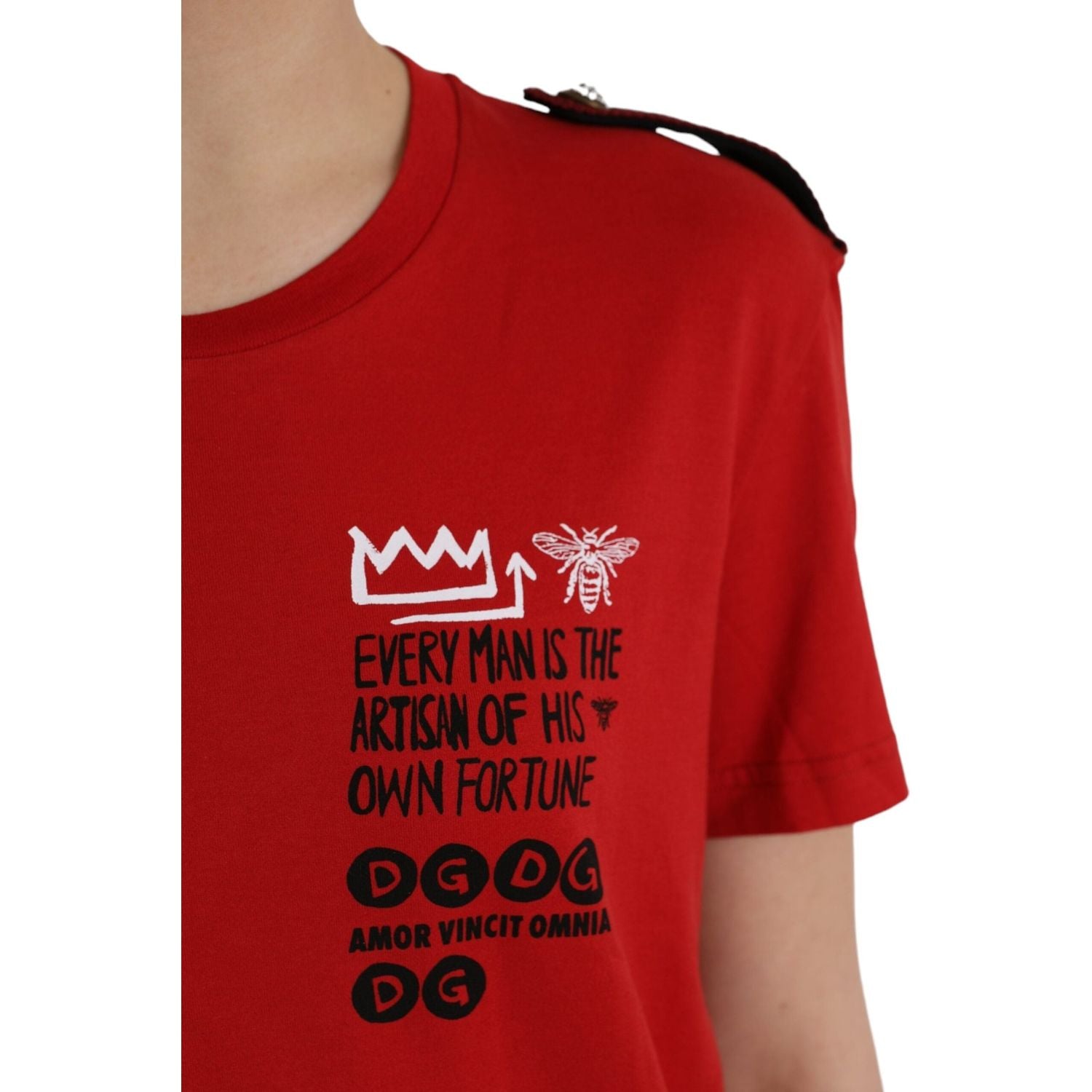 Dolce & Gabbana Red Cotton Graphic Print Crew Neck T-shirt