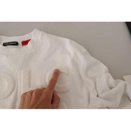 Dolce & Gabbana White Logo Embossed Cotton Sweatshirt Sweater