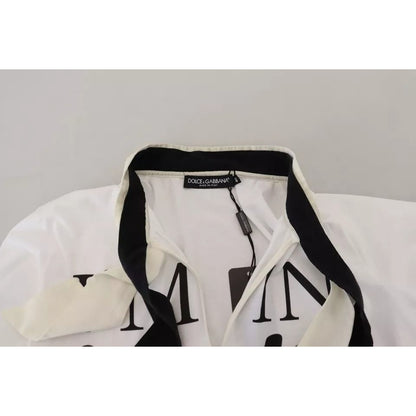 Dolce & Gabbana White Cotton Printed Ascot Collared T-shirt
